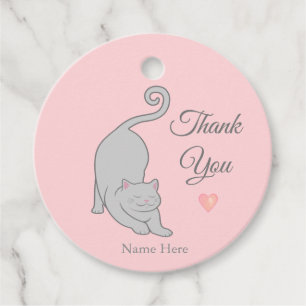 Elegant Silver Cat on Light Coral Pink Thank You Favour Tags