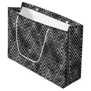Elegant Silver Chevron Diamond Art Deco Pattern Large Gift Bag
