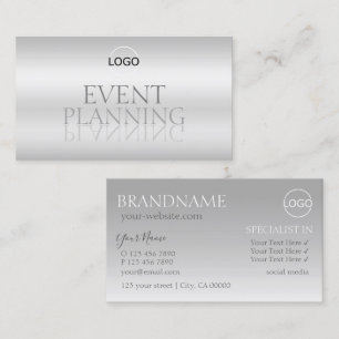 Elegant Silver Chic Mirror Font with Logo Stylish Business Card