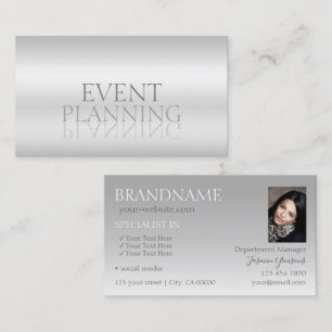 Elegant Silver Chic Mirror Font with Photo Stylish Business Card