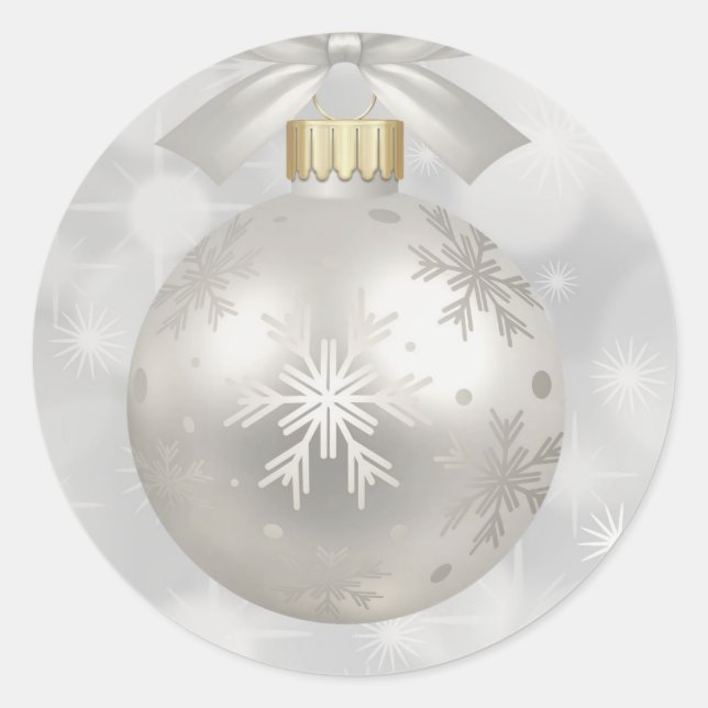 Elegant Silver Christmas Ball on Bokeh Lights Classic Round Sticker (Front)