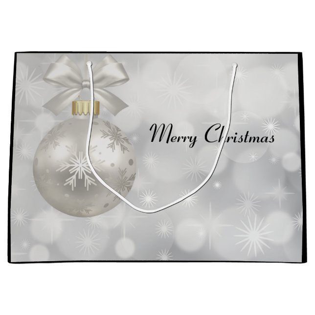 Elegant Silver Christmas Ball on Bokeh Lights Large Gift Bag (Front)