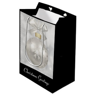 Elegant Silver Christmas Ball on Bokeh Lights Medium Gift Bag