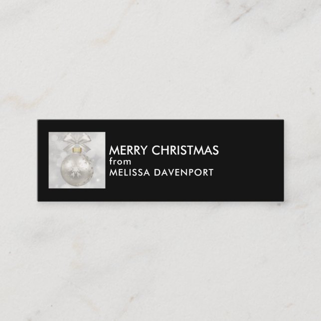 Elegant Silver Christmas Ball on Bokeh Lights Mini Business Card (Front)