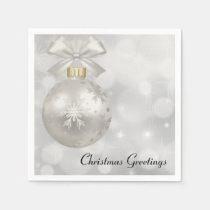 Elegant Silver Christmas Ball on Bokeh Lights Napkin