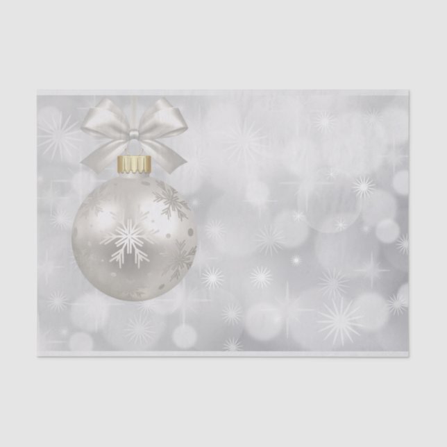 Elegant Silver Christmas Ball on Bokeh Lights Tissue Paper (Front)