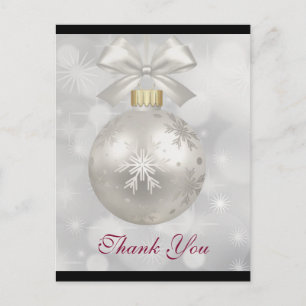 Elegant Silver Christmas Ball Thank You Postcard
