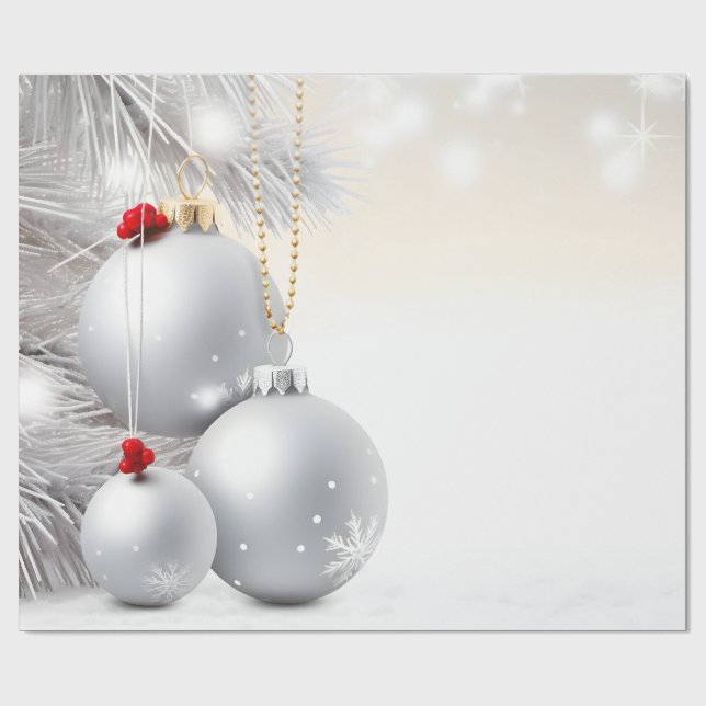 Elegant  Silver Christmas Balls Branches Holiday  Wrapping Paper (Flat)