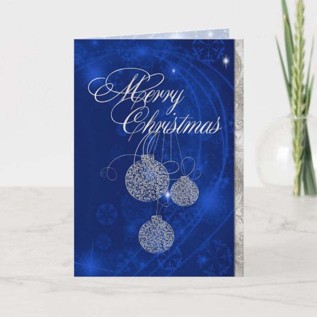 Elegant Silver Christmas Balls Greeting Card (Front)