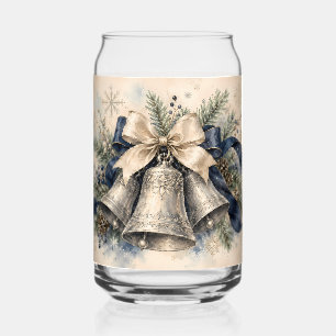 Elegant Silver Christmas Bells Watercolor Can Glass