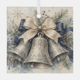 Elegant Silver Christmas Bells Watercolor Glass Tree Decoration