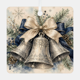 Elegant Silver Christmas Bells Watercolor Metal Tree Decoration