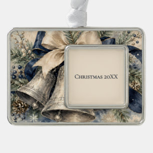 Elegant Silver Christmas Bells Watercolor Plated Framed Ornament
