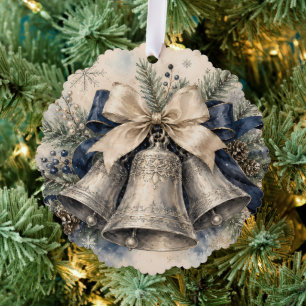 Elegant Silver Christmas Bells Watercolor Tree Decoration Card