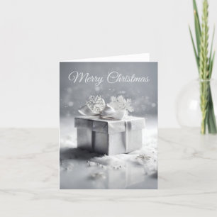Elegant Silver Christmas Gift Box with Snowflakes Holiday Card