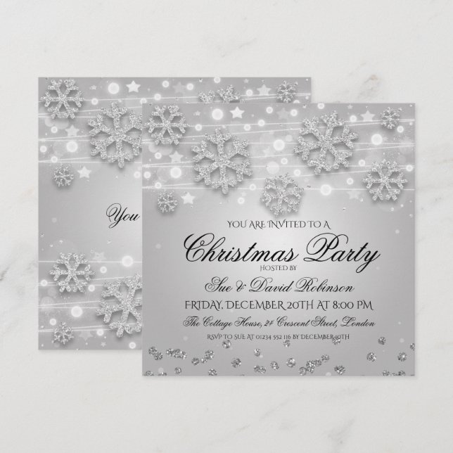 Elegant Silver Christmas Holiday Party Invitation (Front/Back)