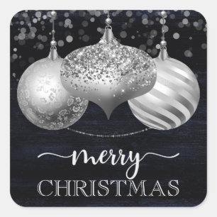 Elegant Silver Christmas Ornaments Square Sticker