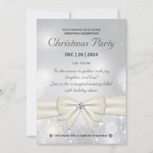 Elegant Silver Christmas Party Bow and Sparkles
