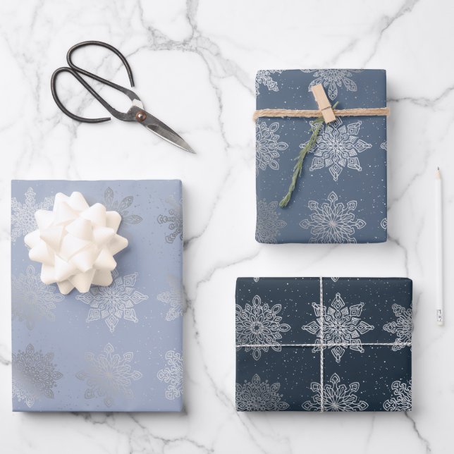 Elegant silver Christmas snowflake pattern  Wrapping Paper Sheet (Front)