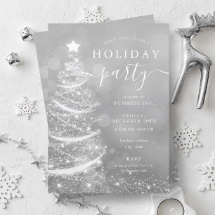 Elegant Silver Christmas Tree Company Holiday  Invitation