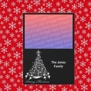 Elegant Silver Christmas Tree Family Photo Holiday Card