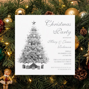 Elegant Silver Christmas Tree Holiday Party  Invitation