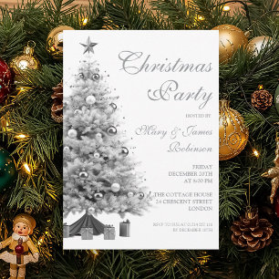 Elegant Silver Christmas Tree Holiday Party  Invitation