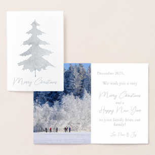 Elegant Silver Christmas Tree Photo Real Foil Card