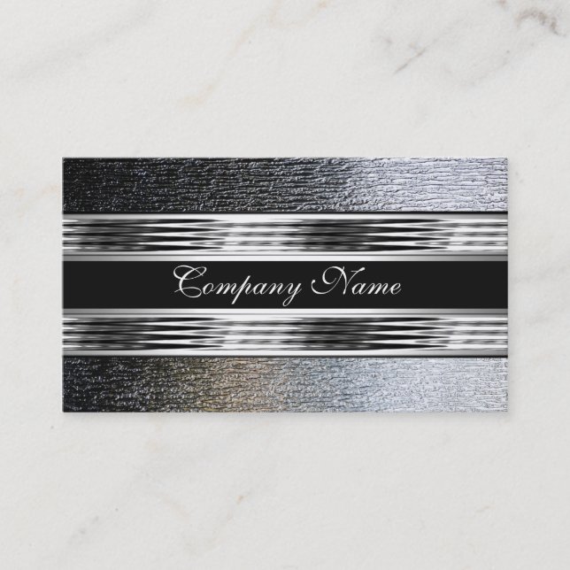Elegant Silver Chrome Metal Black 2 Business Card (Front)