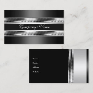 Elegant Silver Chrome Metal Black 3 Business Card