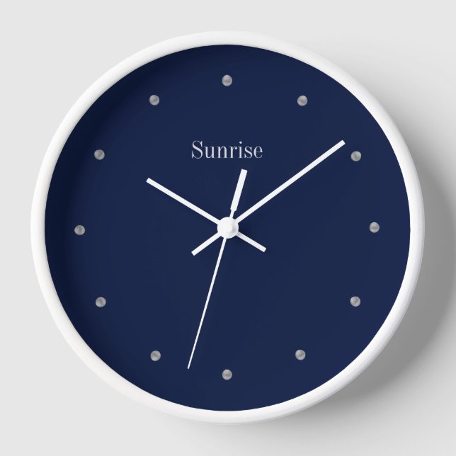 Elegant Silver Coloured Dots on Navy Blue Large Cl Clock (Front)