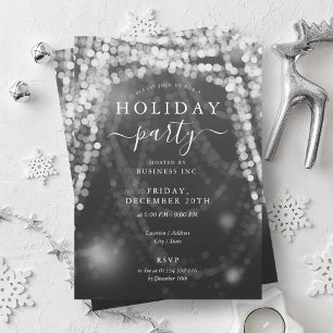 Elegant Silver Company Holiday Party String Lights Invitation