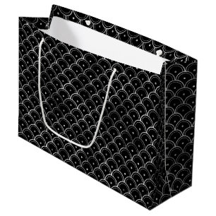 Elegant Silver Concentric Grid Art Deco Pattern Large Gift Bag