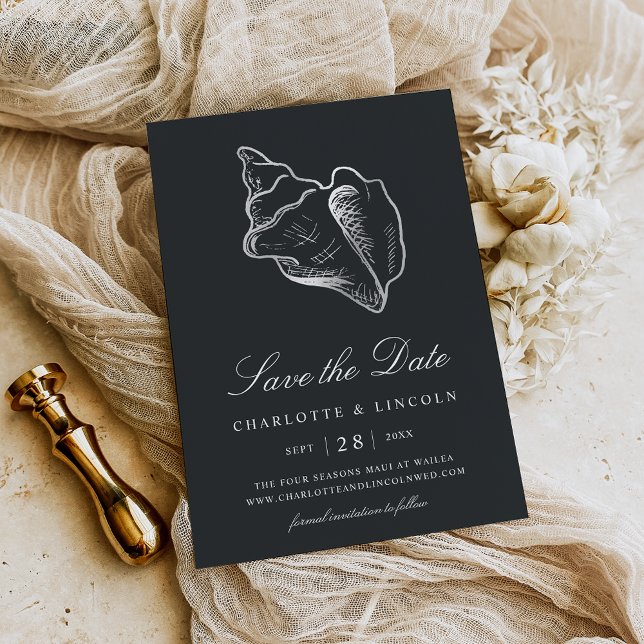 Elegant Silver Conch Shell Wedding Save The Date (Creator Uploaded)
