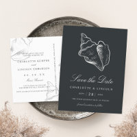 Elegant Silver Conch Shell Wedding Save the Date