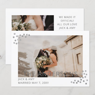 Elegant Silver Confetti Photo Wedding Announcement