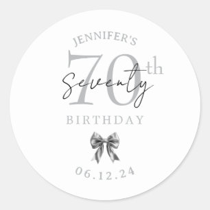 Elegant Silver Coquette Bow 70th Birthday Party  Classic Round Sticker