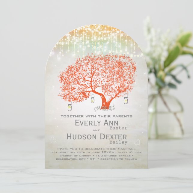 Elegant Silver Coral Rustic Country Forest Wedding Invitation (Standing Front)