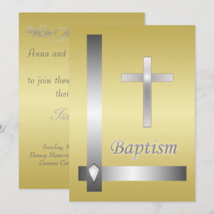 Elegant silver Cross Baptism Christening  Invitation