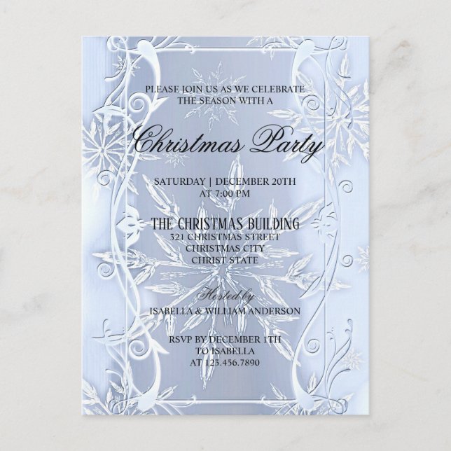 Elegant Silver Crystal Christmas Invitation Postcard (Front)