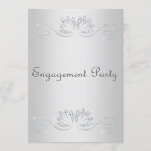 ELEGANT SILVER CRYSTAL ENGAGEMENT Semi gloss Invitation