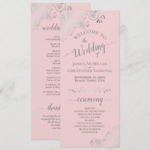 Elegant Silver Curls Blush Pink & Grey Wedding Programme