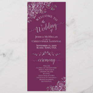 Elegant Silver Curls Cassis Purple Magenta Wedding Programme