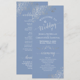 Elegant Silver Curls Dusty Blue Periwinkle Wedding Programme