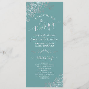 Elegant Silver Curls on Teal or Turquoise Wedding Programme