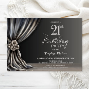 Elegant Silver Curtain 21st Birthday Party Invitation