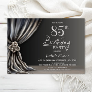 Elegant Silver Curtain 85th Birthday Party Invitation
