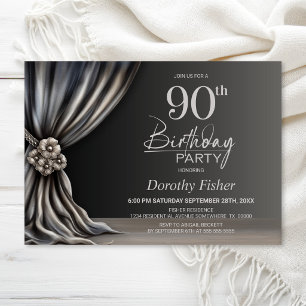 Elegant Silver Curtain 90th Birthday Party Invitation
