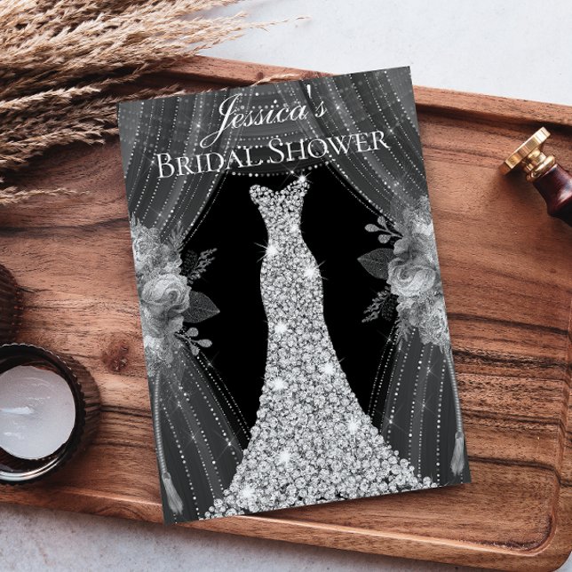 Elegant Silver Curtains Dress Bridal Shower Invite (Creator Uploaded)