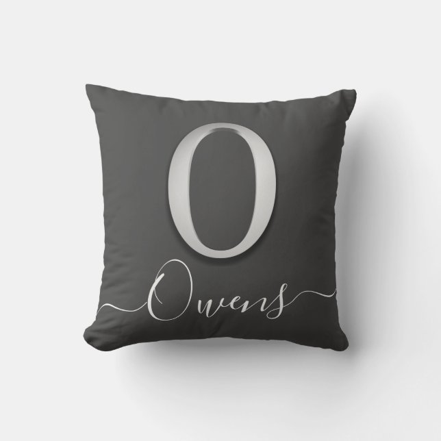 Elegant Silver Custom Monogram O Name Throw Pillow (Front)